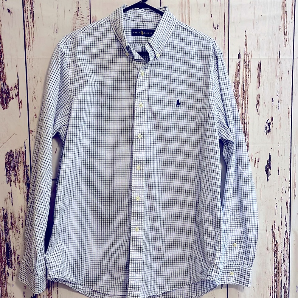 Men’s Ralph Lauren Long Sleeve Blue Checked Shirt. Size Large. EUC!